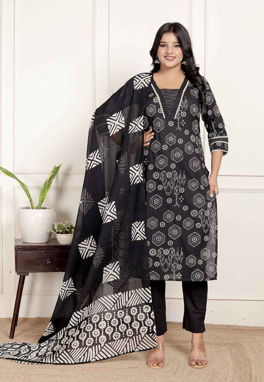  Black bandhej-inspired kurta set